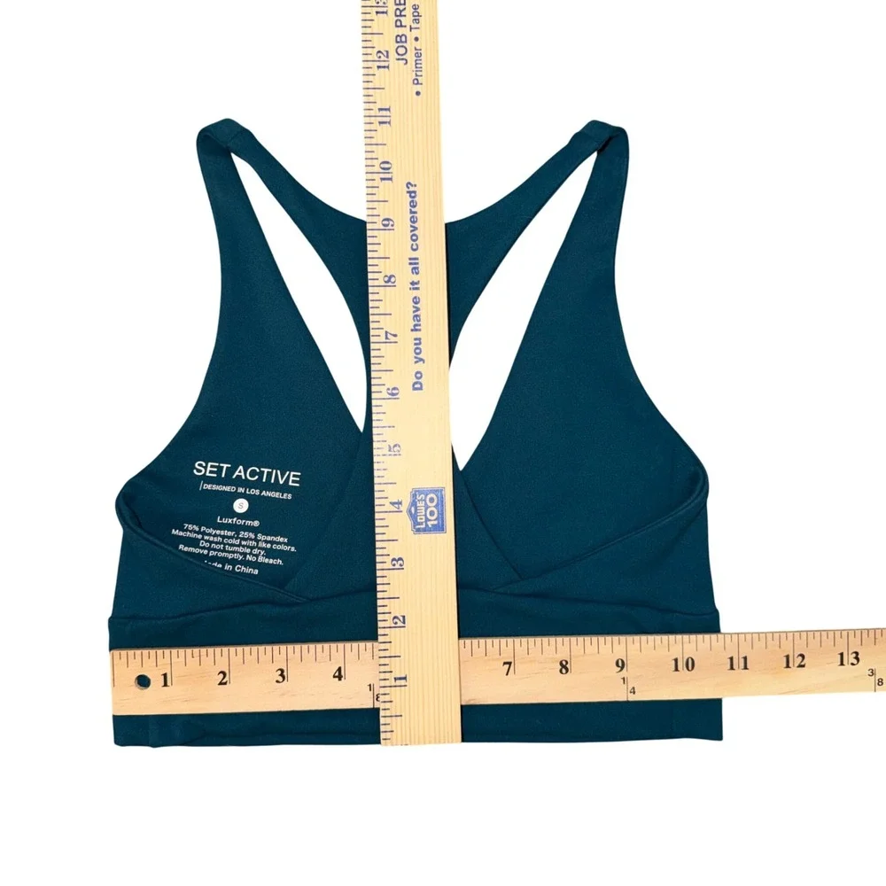 SET Active Luxform V-Neck Sports Bra Teal Green Racerback Yoga Gym Top Small